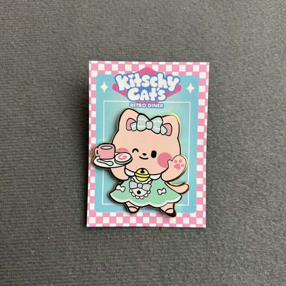 Kitschy Cats Retro Diner Maid Cat Enamel Pin - Cosmic Buns Art